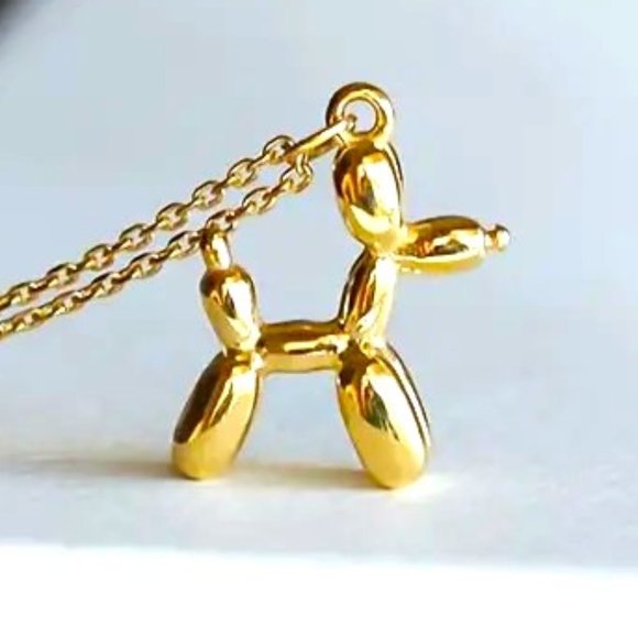 Necklace Balloon Dog Pendant Gold Chain Puppy Whimsical Fun Clown Circus Poodle - Picture 3 of 3